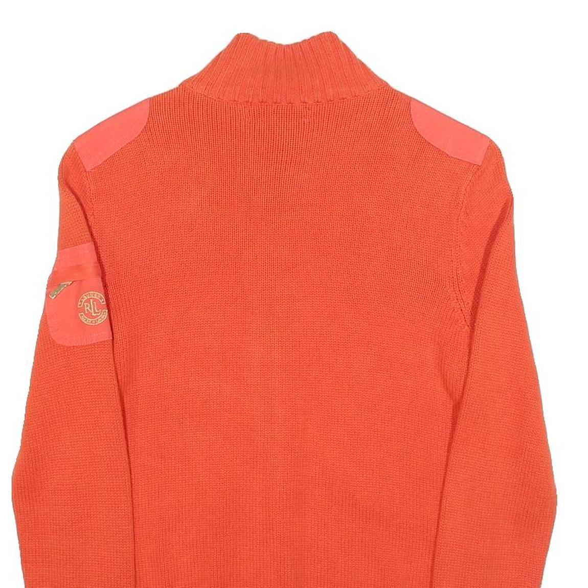 LAUREN RALPH LAUREN Womens Orange Patterned Zip Up Chunky Knit Jumper S Cotton