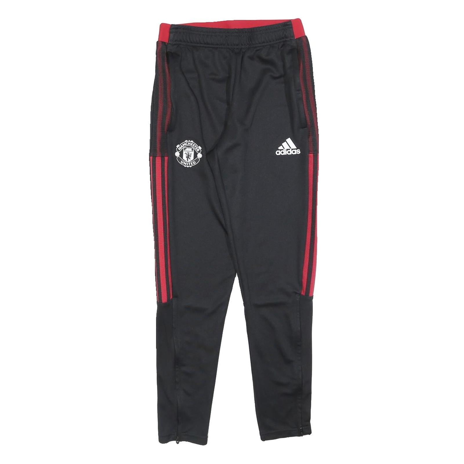 ADIDAS Mens Joggers Black & Red Regular Tapered S W25 L27 Manchester United Logo