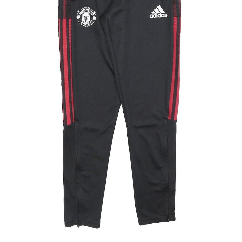 ADIDAS Mens Joggers Black & Red Regular Tapered S W25 L27 Manchester United Logo