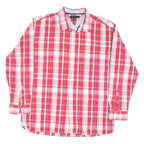 TOMMY HILFIGER Mens Red & White Checked Shirt XL Classic Cotton Blend Button-Up