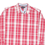 TOMMY HILFIGER Mens Red & White Checked Shirt XL Classic Cotton Blend Button-Up