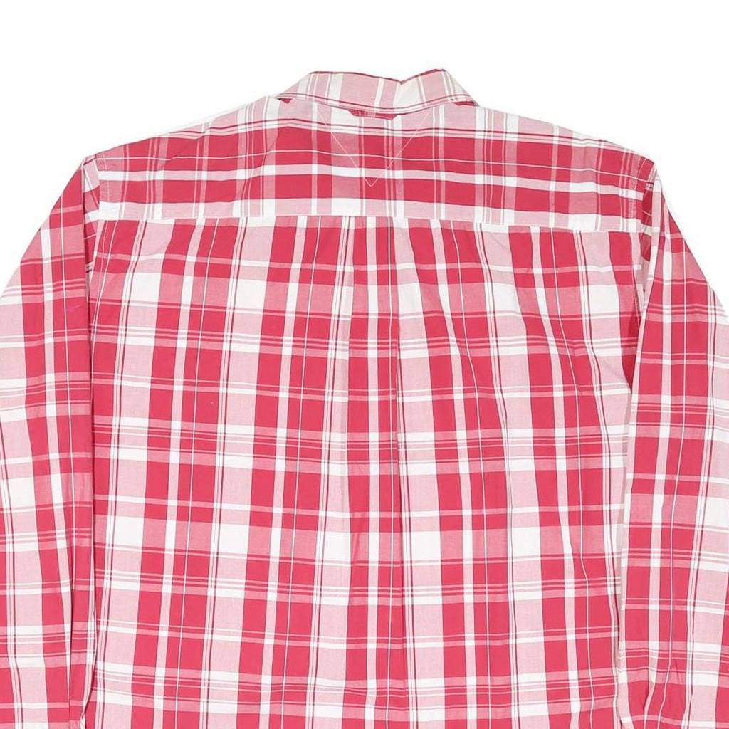 TOMMY HILFIGER Mens Red & White Checked Shirt XL Classic Cotton Blend Button-Up