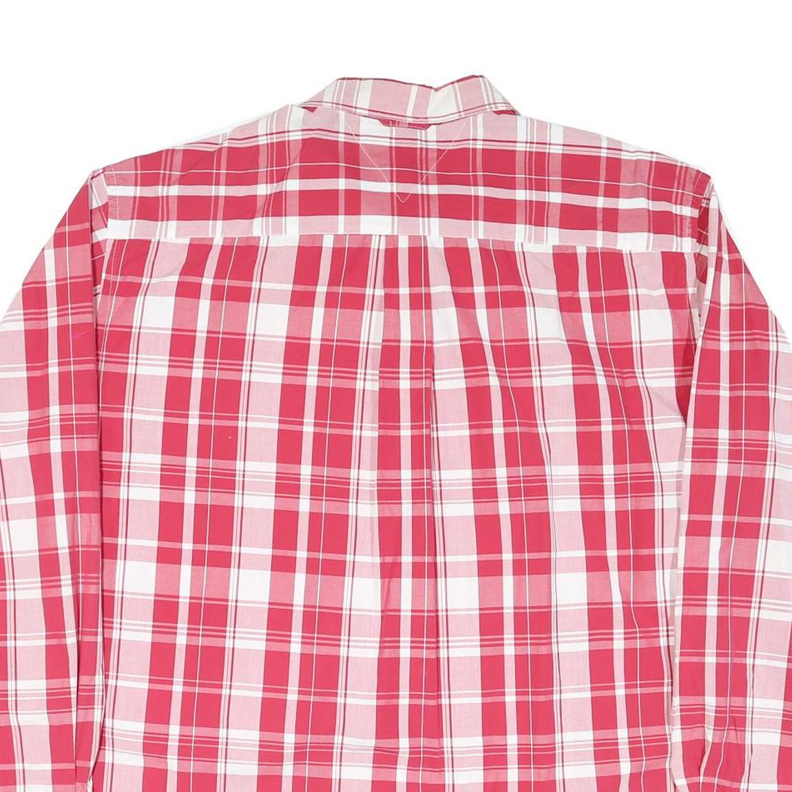 TOMMY HILFIGER Mens Red & White Checked Shirt XL Classic Cotton Blend Button-Up