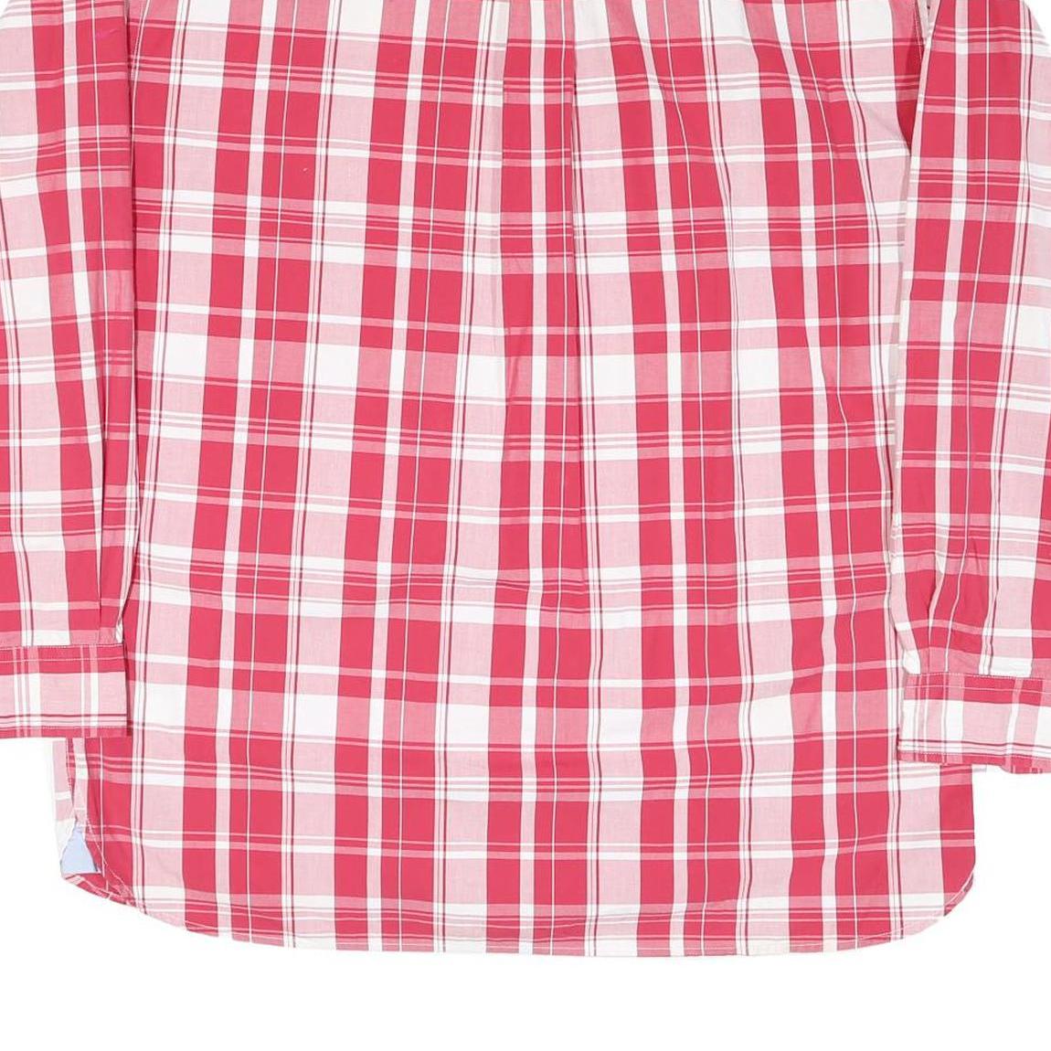 TOMMY HILFIGER Mens Red & White Checked Shirt XL Classic Cotton Blend Button-Up