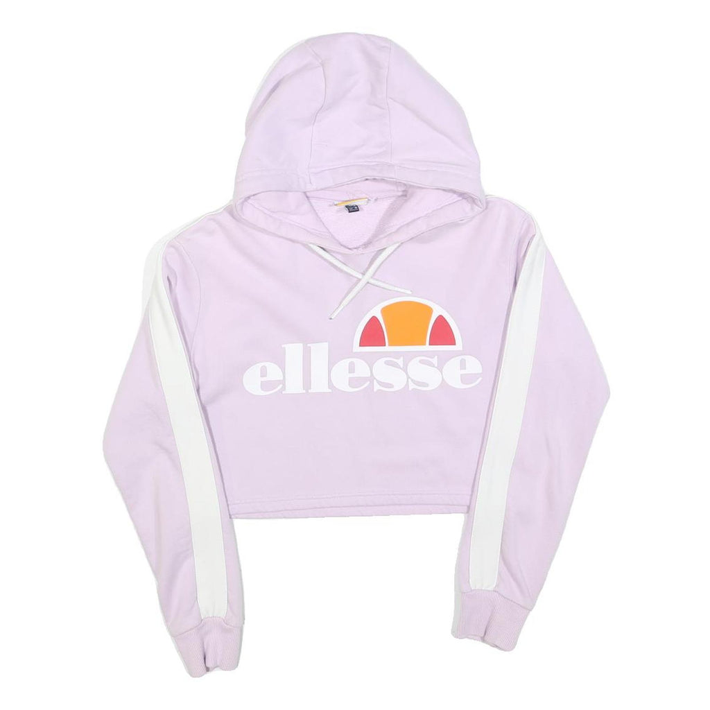ELLESSE Womens Lilac & White Hoodie UK 8 Cotton Blend Cropped Casual Sweatshirt
