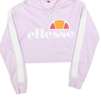 ELLESSE Womens Lilac & White Hoodie UK 8 Cotton Blend Cropped Casual Sweatshirt