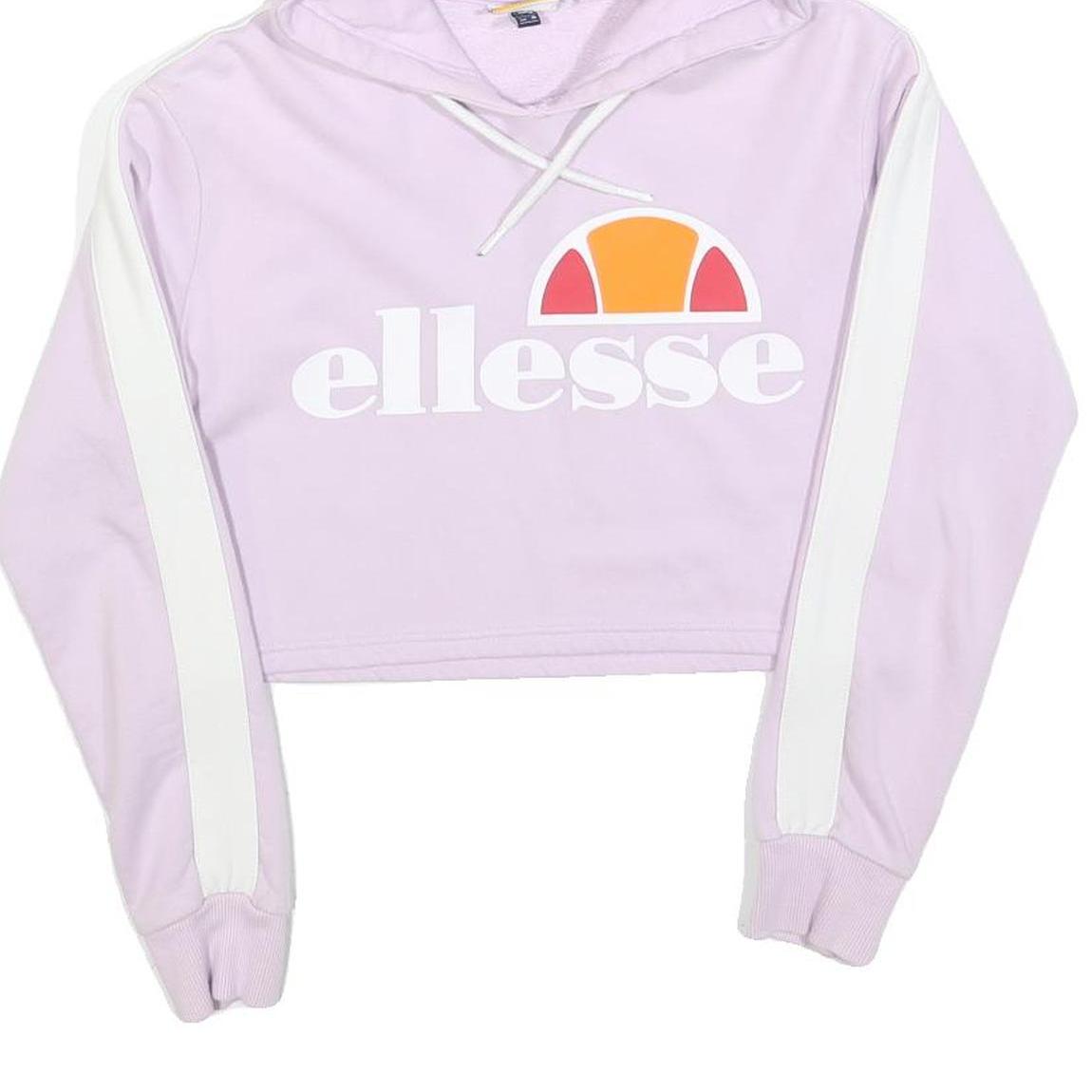 ELLESSE Womens Lilac & White Hoodie UK 8 Cotton Blend Cropped Casual Sweatshirt