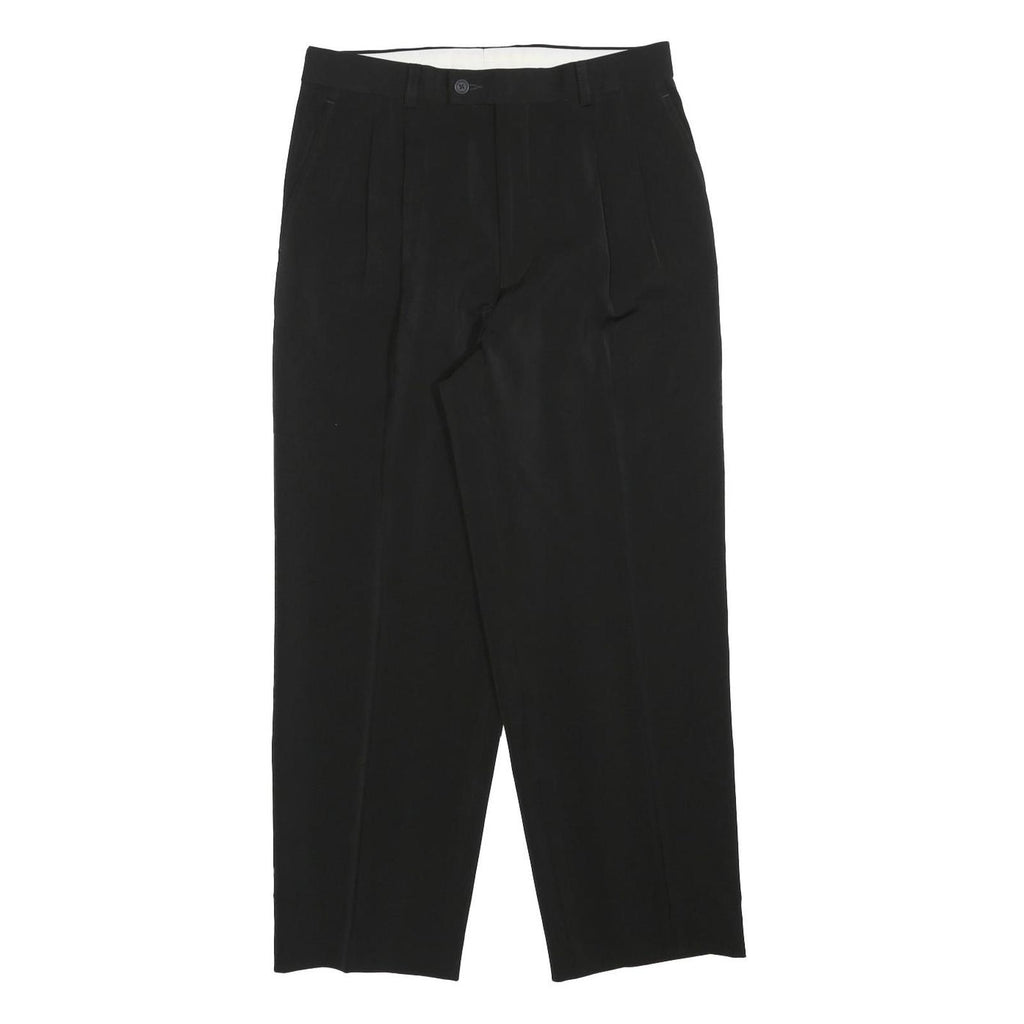 Womens Black Regular Fit Straight Leg Trousers W30 L27 Polyester Blend Zip