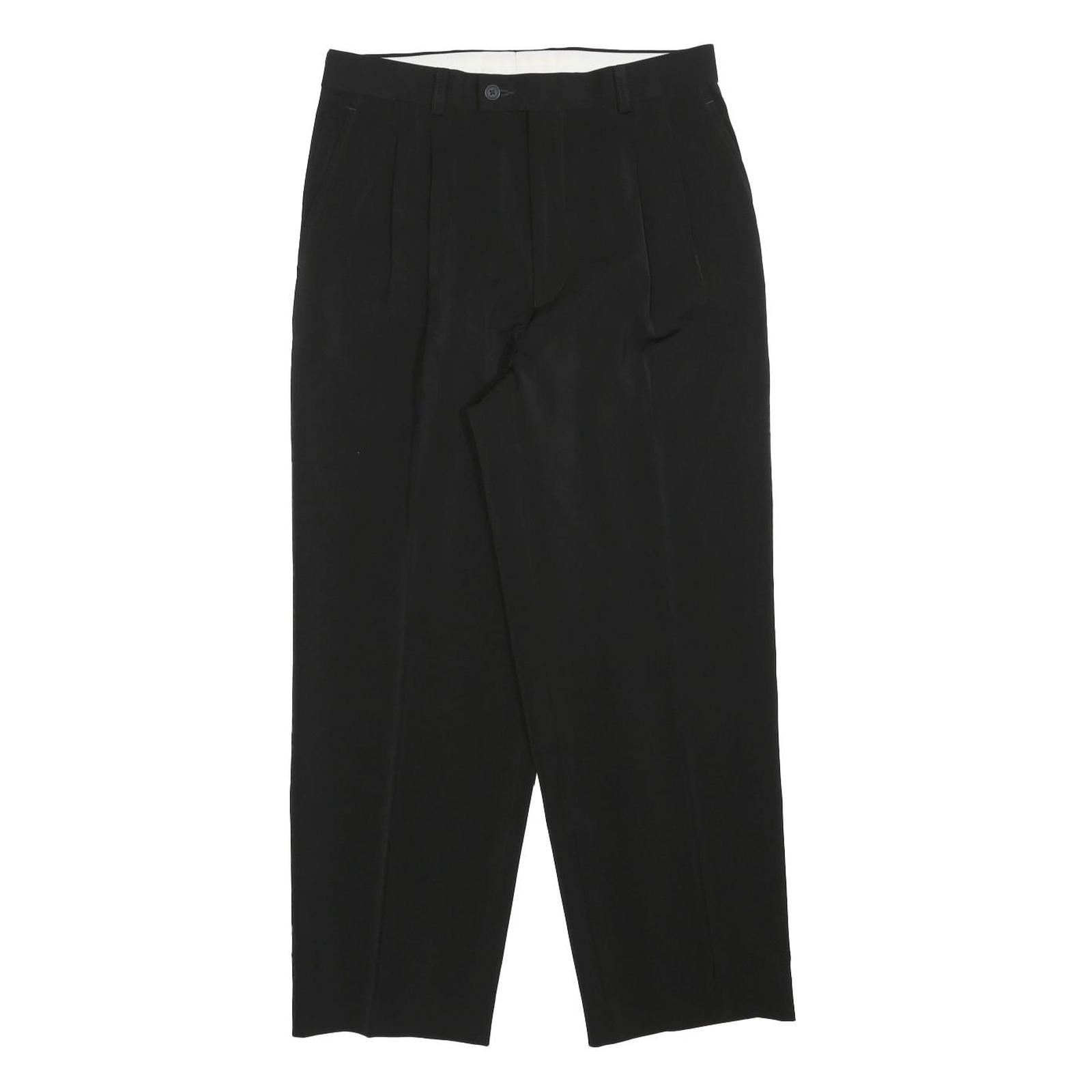 Womens Black Regular Fit Straight Leg Trousers W30 L27 Polyester Blend Zip