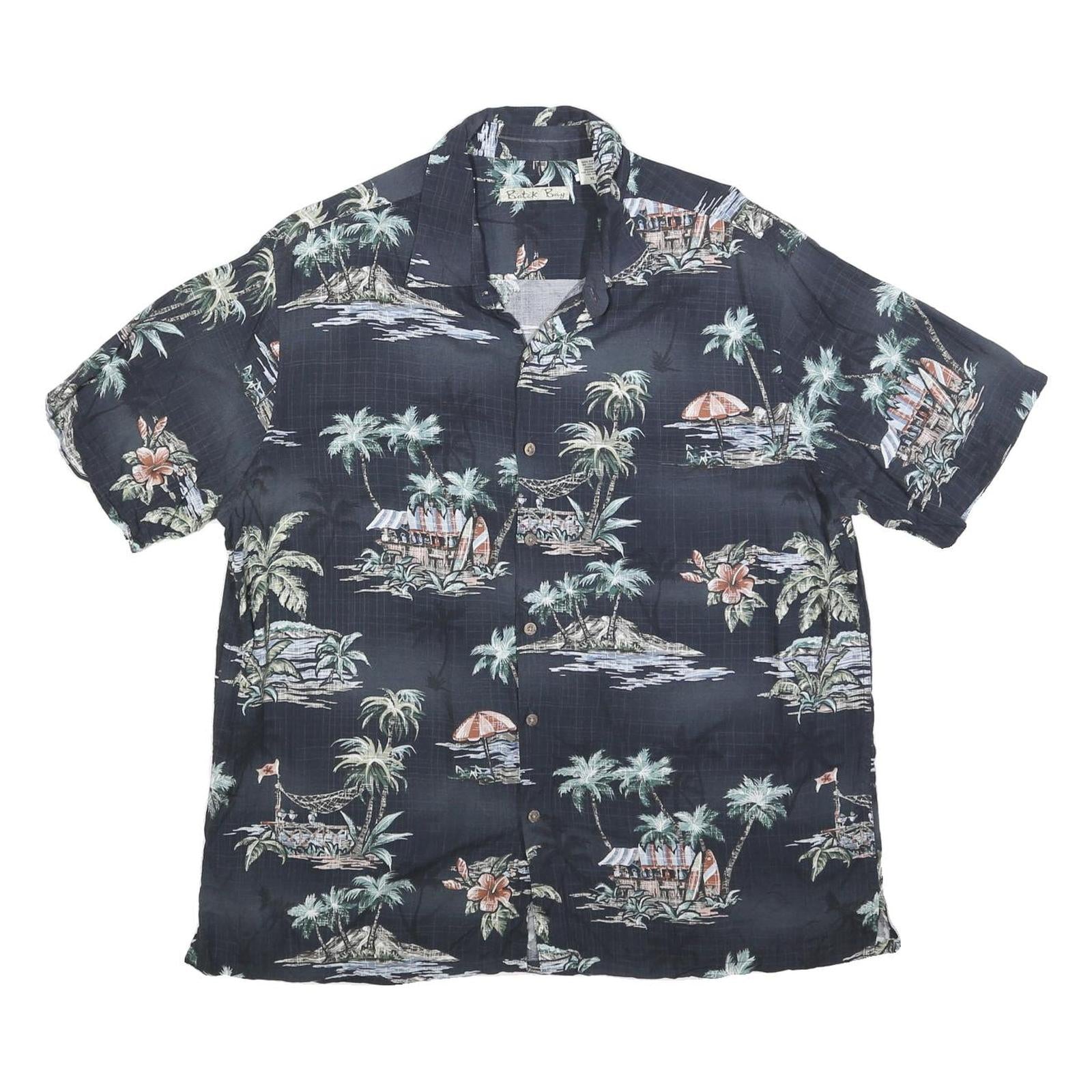 BATIK BAY Mens Black Tropical Print Rayon Shirt XL Casual Hawaiian Holiday