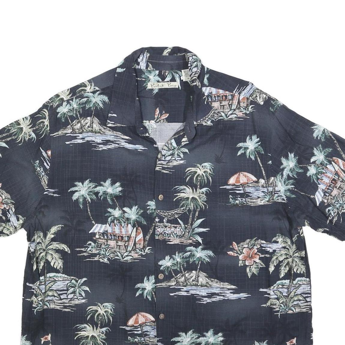 BATIK BAY Mens Black Tropical Print Rayon Shirt XL Casual Hawaiian Holiday