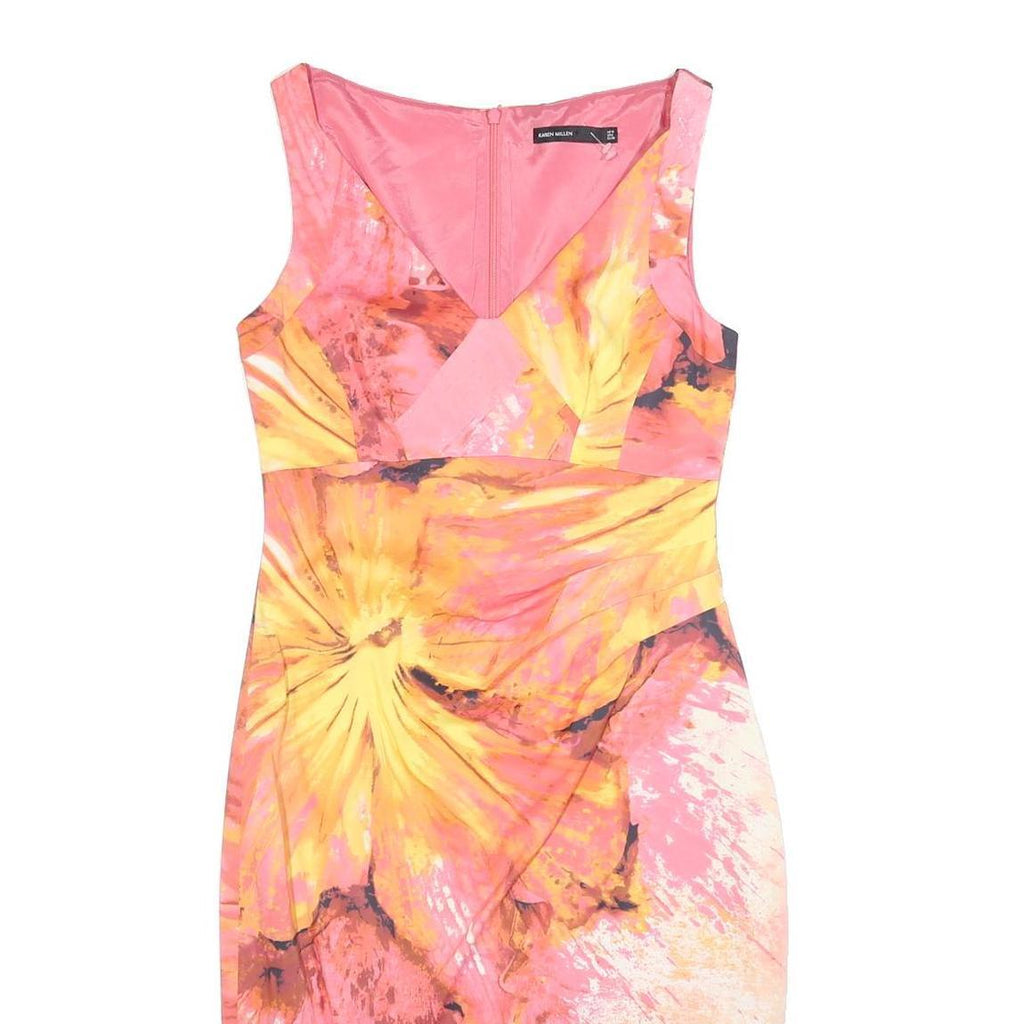 KAREN MILLEN Womens Pink & Yellow Floral Bodycon Polyester Dress UK 10