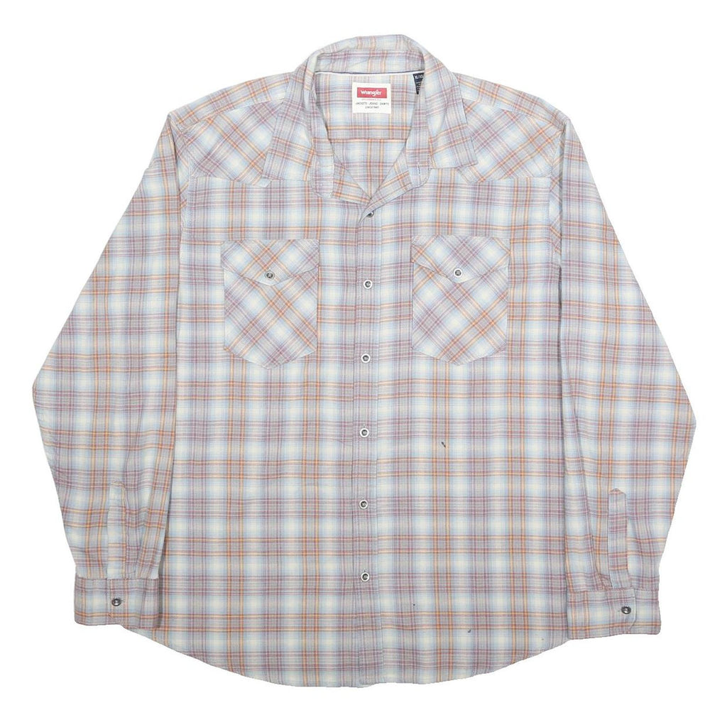 WRANGLER Mens Blue & Orange Check Shirt XL Classic Cotton Long Sleeve Casual