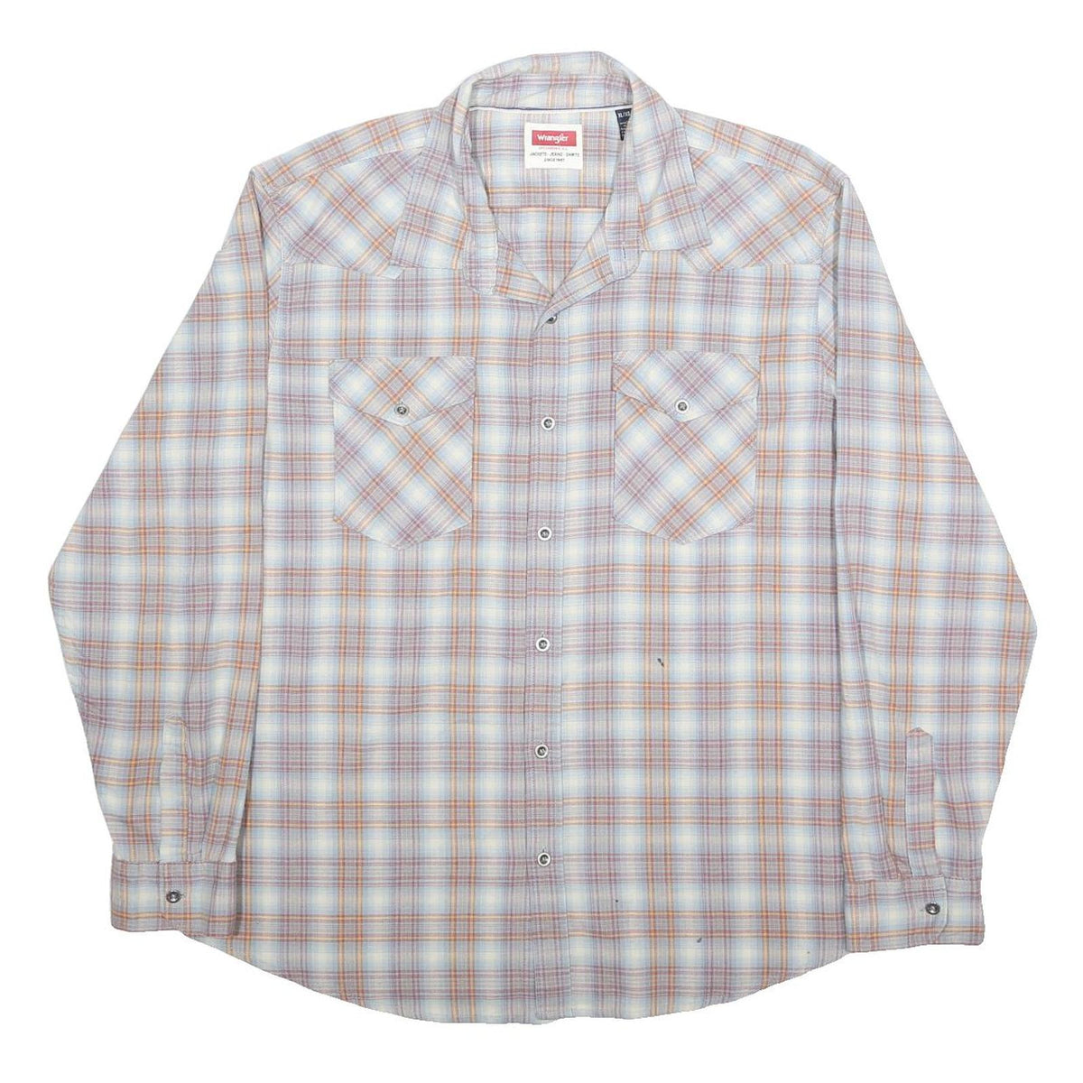 WRANGLER Mens Blue & Orange Check Shirt XL Classic Cotton Long Sleeve Casual
