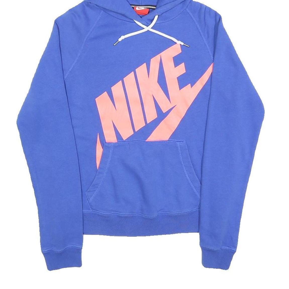 NIKE Mens Blue Hoodie S Cotton Blend Pullover Logo Sweatshirt
