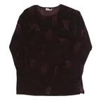 MAXIMA Womens Black Printed Long Sleeve Round Neck Cotton Blend Top L