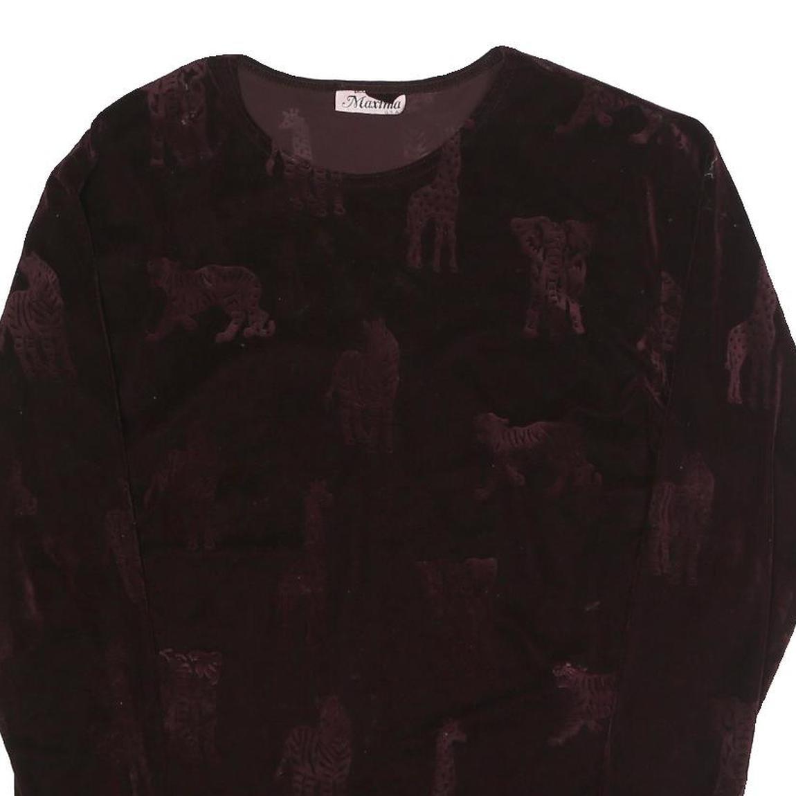 MAXIMA Womens Black Printed Long Sleeve Round Neck Cotton Blend Top L