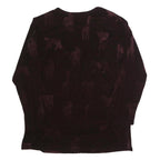 MAXIMA Womens Black Printed Long Sleeve Round Neck Cotton Blend Top L