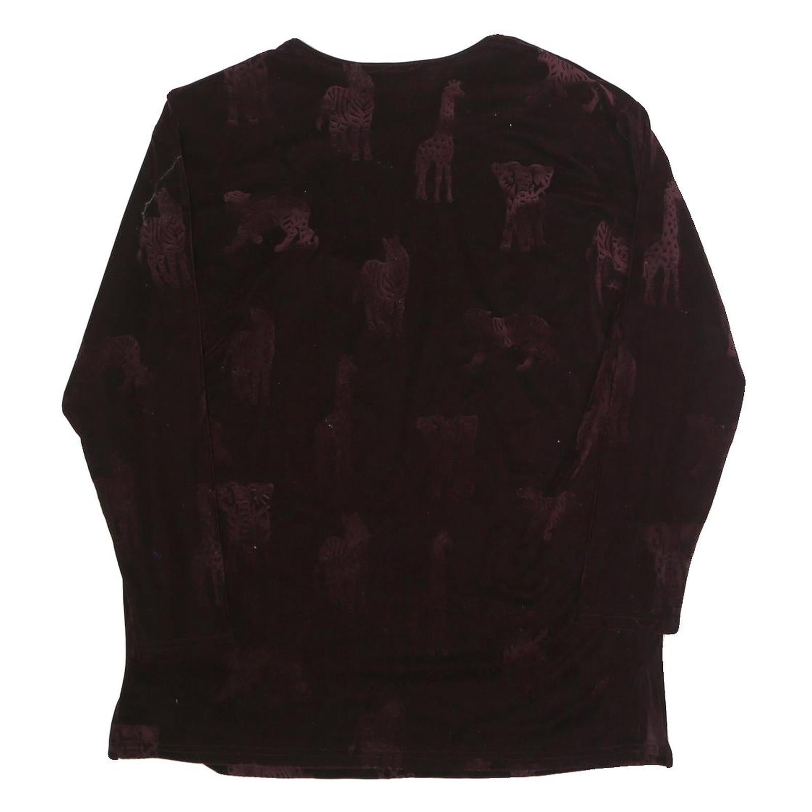 MAXIMA Womens Black Printed Long Sleeve Round Neck Cotton Blend Top L