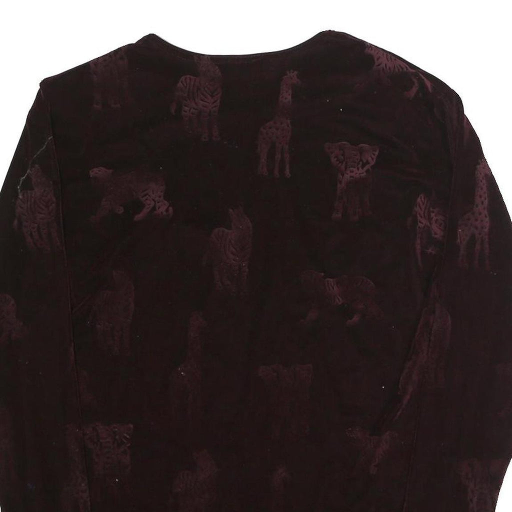 MAXIMA Womens Black Printed Long Sleeve Round Neck Cotton Blend Top L