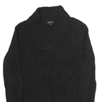 NAUTICA Womens Black Plain Cable Knit Roll Neck Jumper Cotton M Lightweight