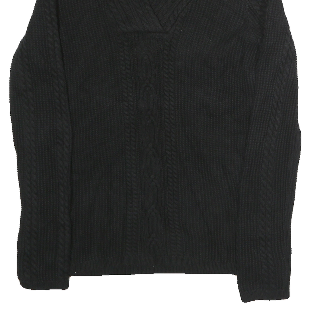 NAUTICA Womens Black Plain Cable Knit Roll Neck Jumper Cotton M Lightweight