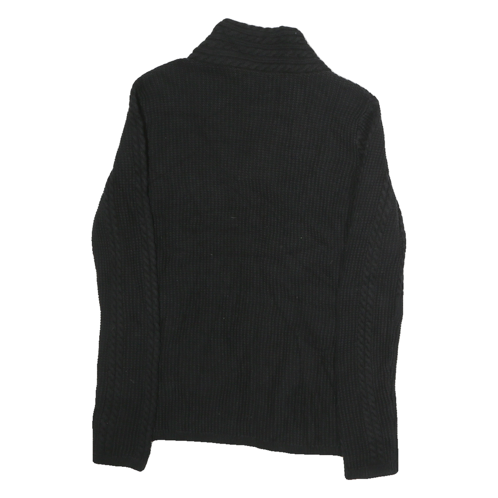 NAUTICA Womens Black Plain Cable Knit Roll Neck Jumper Cotton M Lightweight