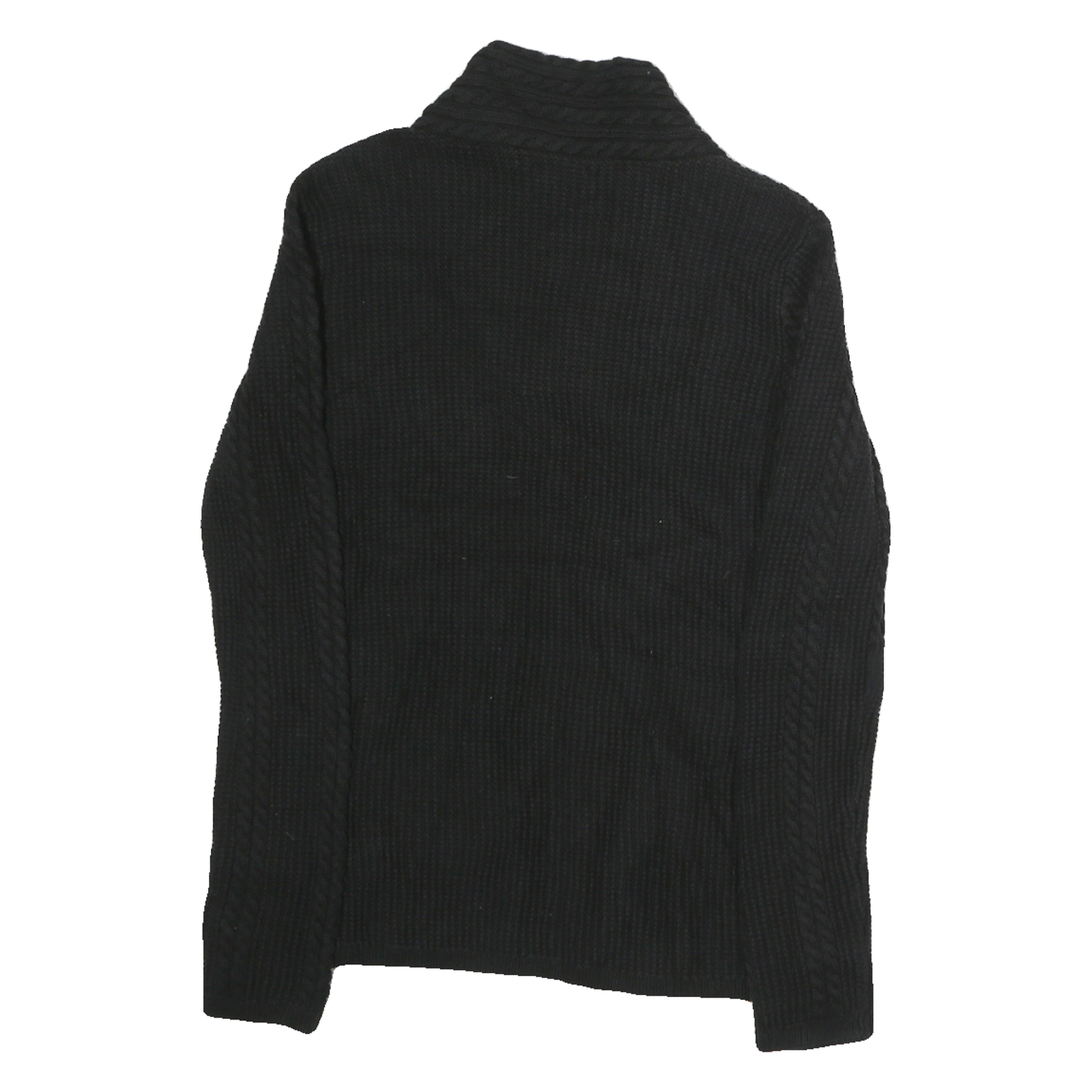 NAUTICA Womens Black Plain Cable Knit Roll Neck Jumper Cotton M Lightweight