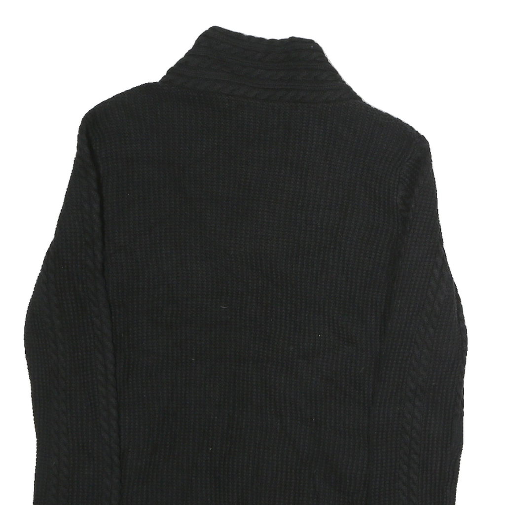 NAUTICA Womens Black Plain Cable Knit Roll Neck Jumper Cotton M Lightweight