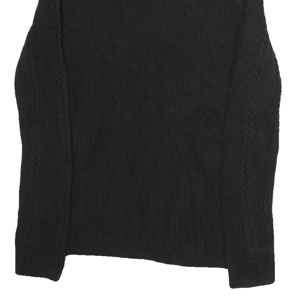 NAUTICA Womens Black Plain Cable Knit Roll Neck Jumper Cotton M Lightweight