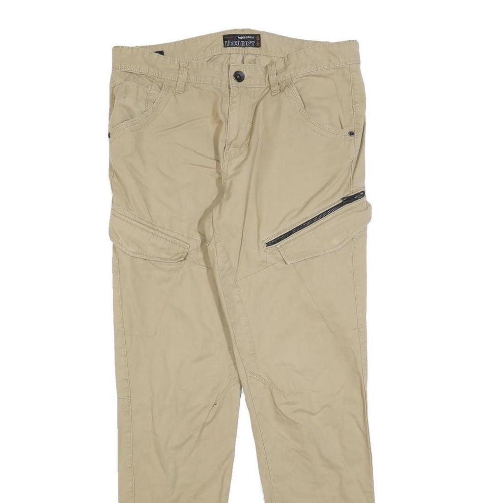ANGELO LITRICO Mens Cotton Blend Beige Regular Fit Zip Closure Trousers W34 L34