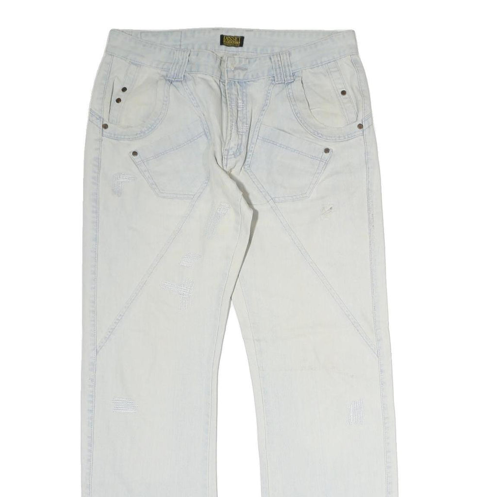 DISSET Mens Jeans White Regular Straight Denim W34 L30 Casual Zip Closure