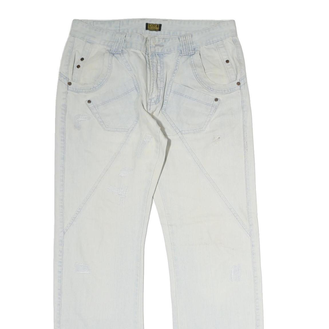 DISSET Mens Jeans White Regular Straight Denim W34 L30 Casual Zip Closure