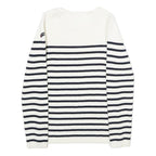 TERRE DE MARINS Womens White & Navy Striped Patterned Crew Neck Basic Knit