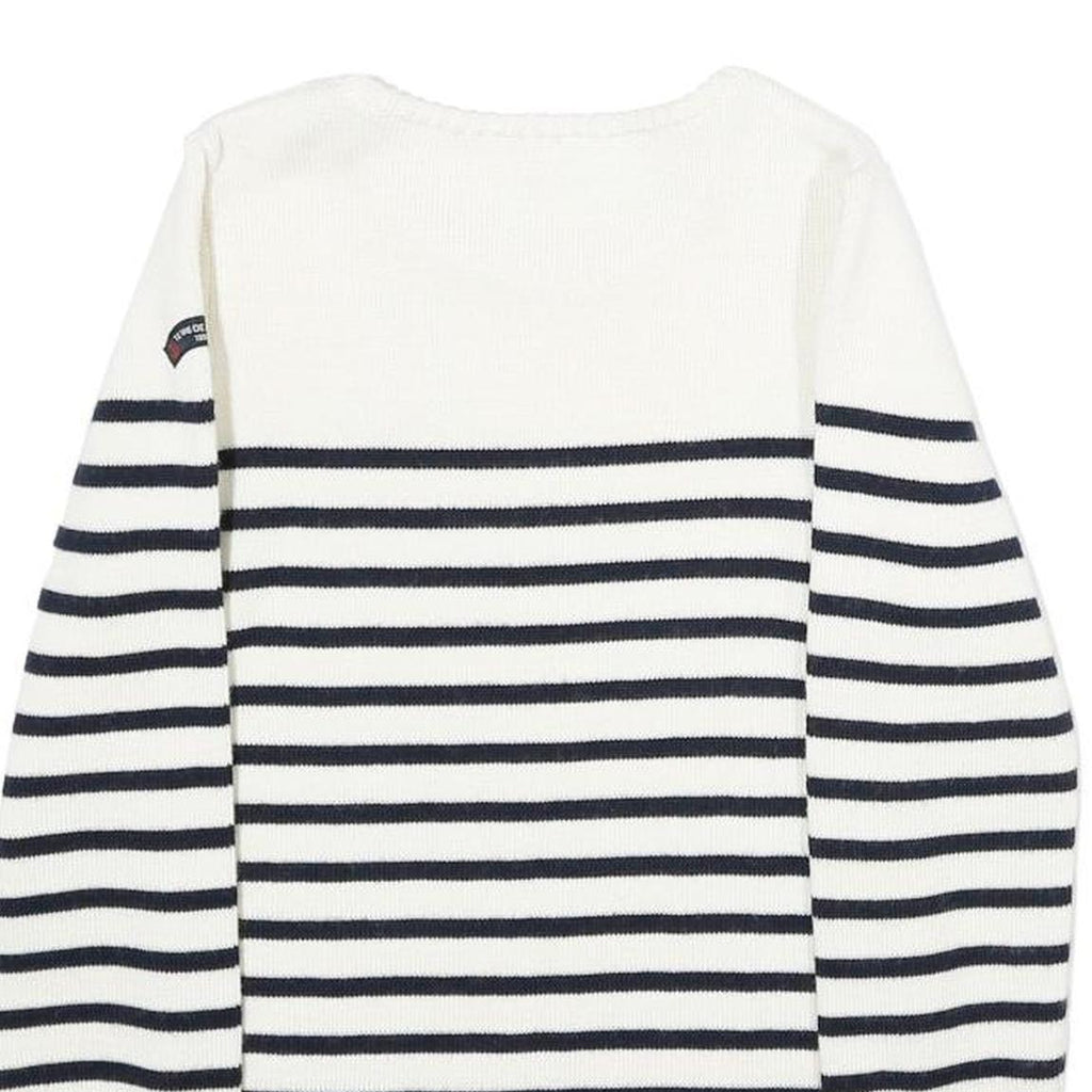 TERRE DE MARINS Womens White & Navy Striped Patterned Crew Neck Basic Knit