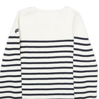 TERRE DE MARINS Womens White & Navy Striped Patterned Crew Neck Basic Knit