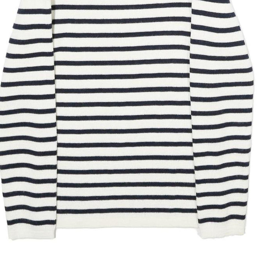 TERRE DE MARINS Womens White & Navy Striped Patterned Crew Neck Basic Knit