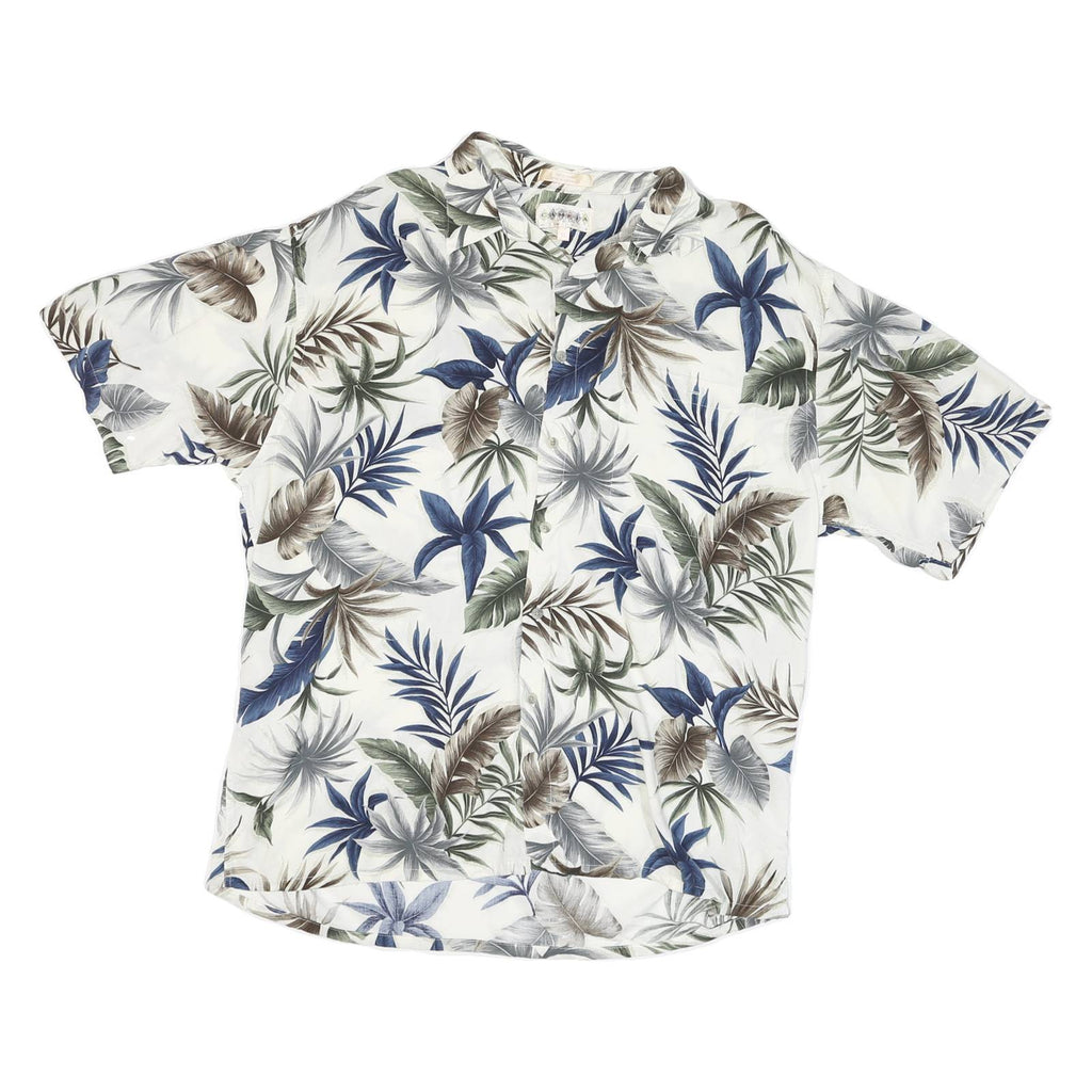 CAMPIA Mens White Green Blue Leaf Print Rayon Shirt XL Summer Casual Holiday