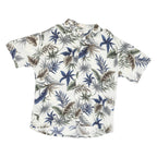 CAMPIA Mens White Green Blue Leaf Print Rayon Shirt XL Summer Casual Holiday