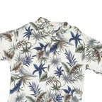 CAMPIA Mens White Green Blue Leaf Print Rayon Shirt XL Summer Casual Holiday