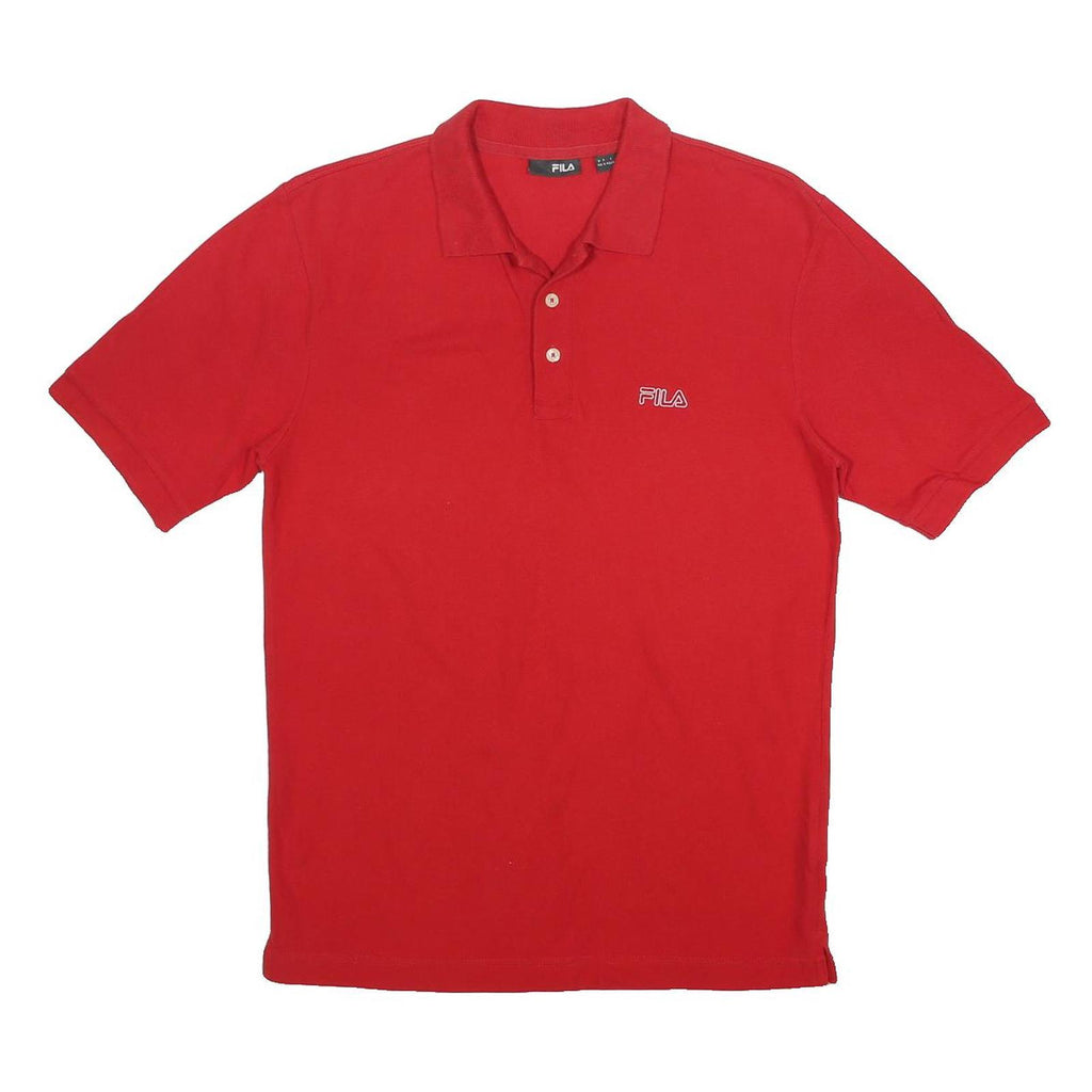 FILA Mens Red Short Sleeve Plain Polo Shirt S Cotton Casual Classic