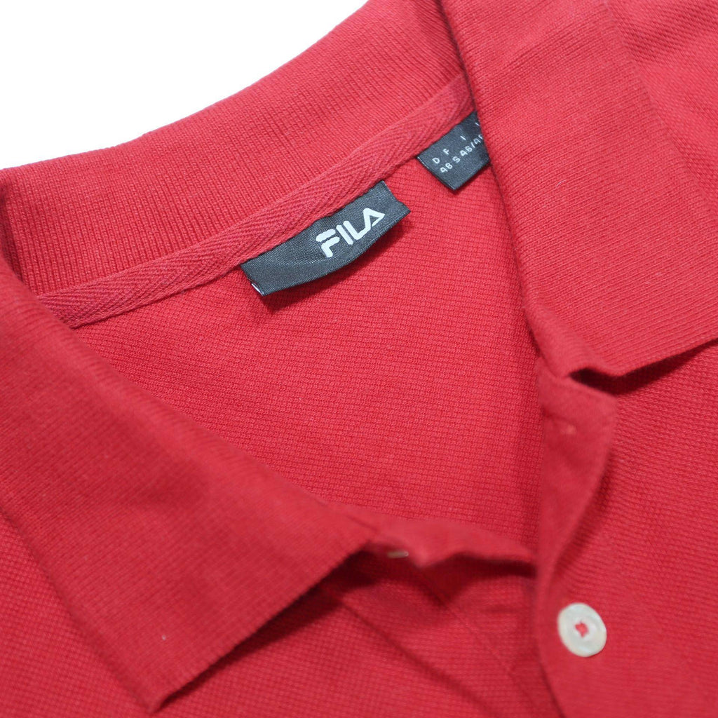 FILA Mens Red Short Sleeve Plain Polo Shirt S Cotton Casual Classic
