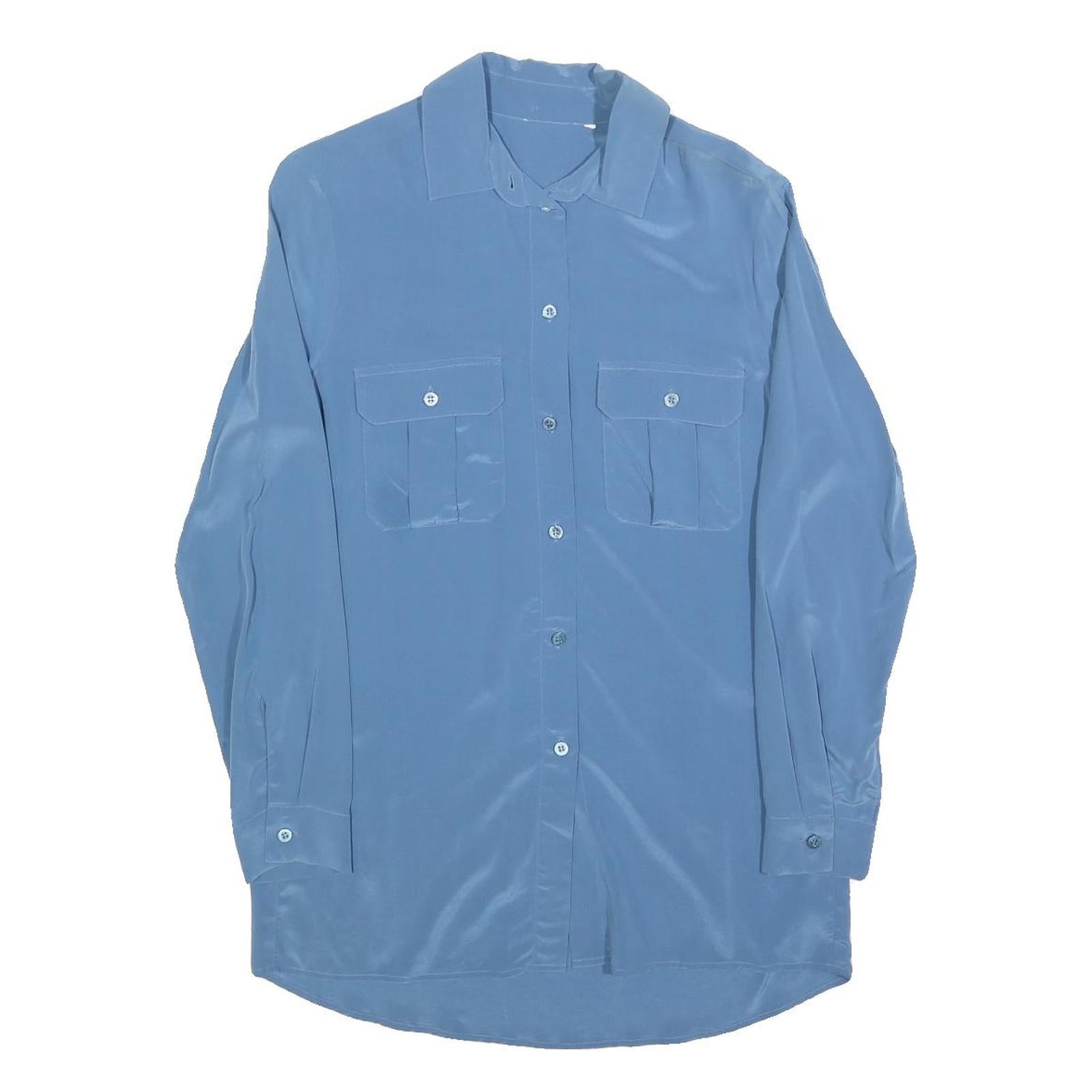 Womens Blue Basic Shirt Long Sleeve Collared Plain Size S Casual Office