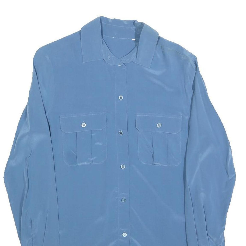 Womens Blue Basic Shirt Long Sleeve Collared Plain Size S Casual Office