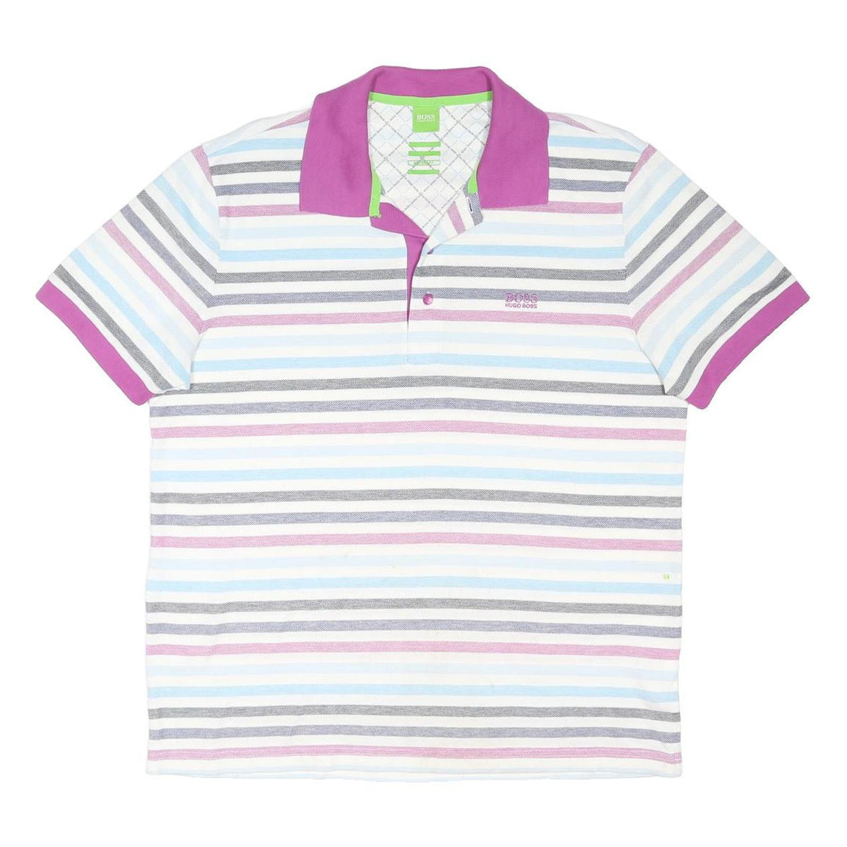 HUGO BOSS Mens Purple & White Striped Short Sleeve Polo Shirt XL Cotton Blend