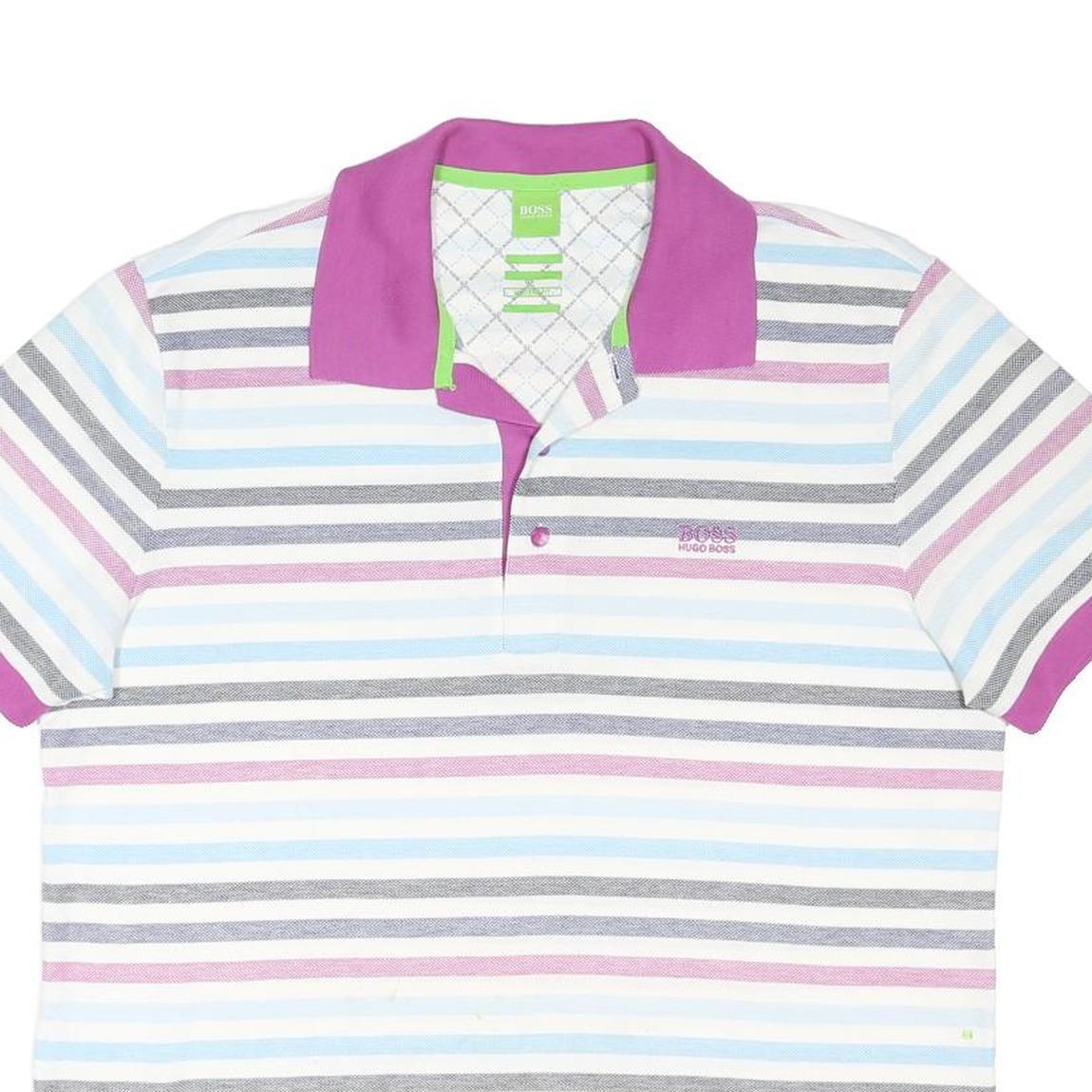 HUGO BOSS Mens Purple & White Striped Short Sleeve Polo Shirt XL Cotton Blend