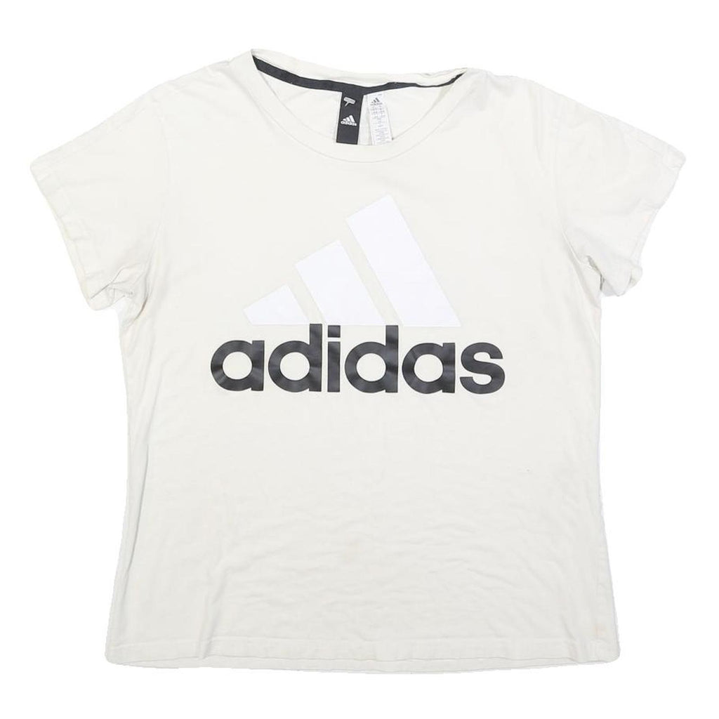 ADIDAS Womens White Cotton Blend Graphic T-Shirt L Short Sleeve Crew Neck Logo