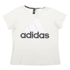 ADIDAS Womens White Cotton Blend Graphic T-Shirt L Short Sleeve Crew Neck Logo