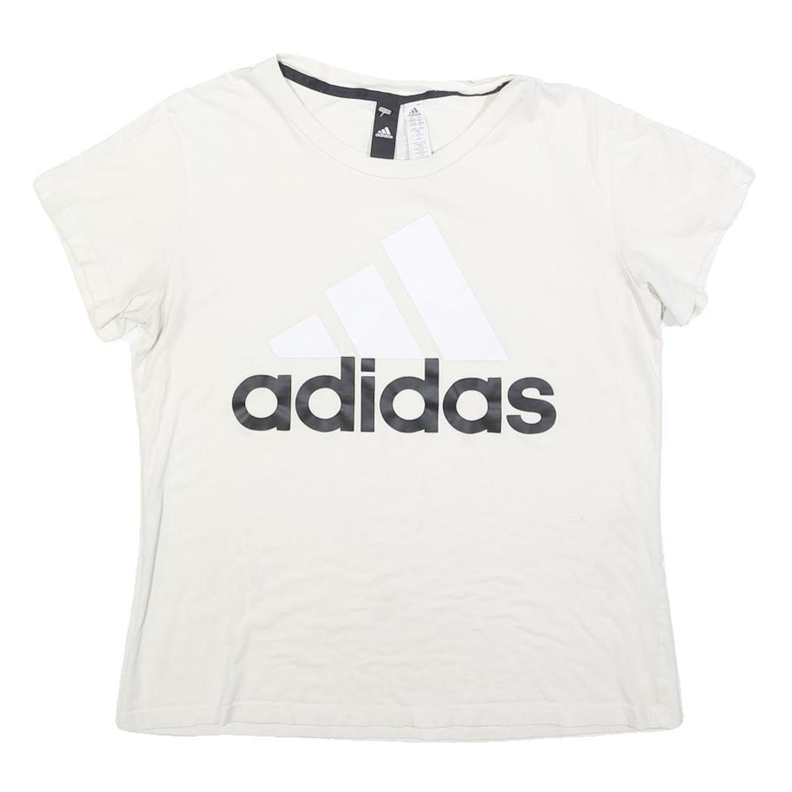 ADIDAS Womens White Cotton Blend Graphic T-Shirt L Short Sleeve Crew Neck Logo