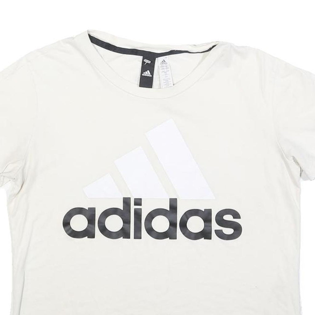 ADIDAS Womens White Cotton Blend Graphic T-Shirt L Short Sleeve Crew Neck Logo